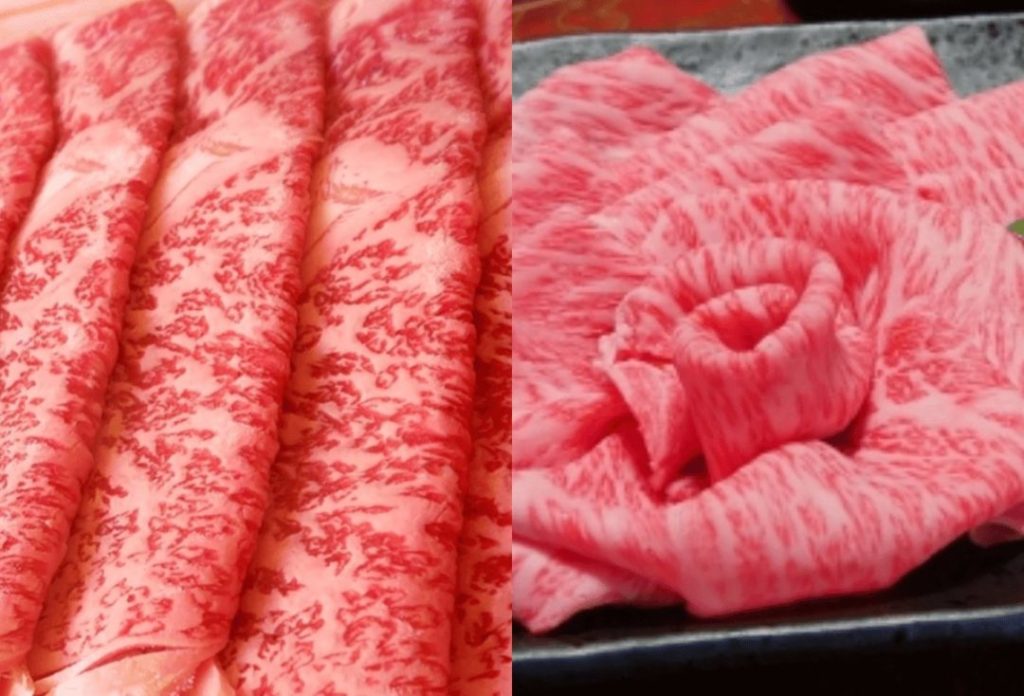 Thinly sliced wagyu in the shape of a flower