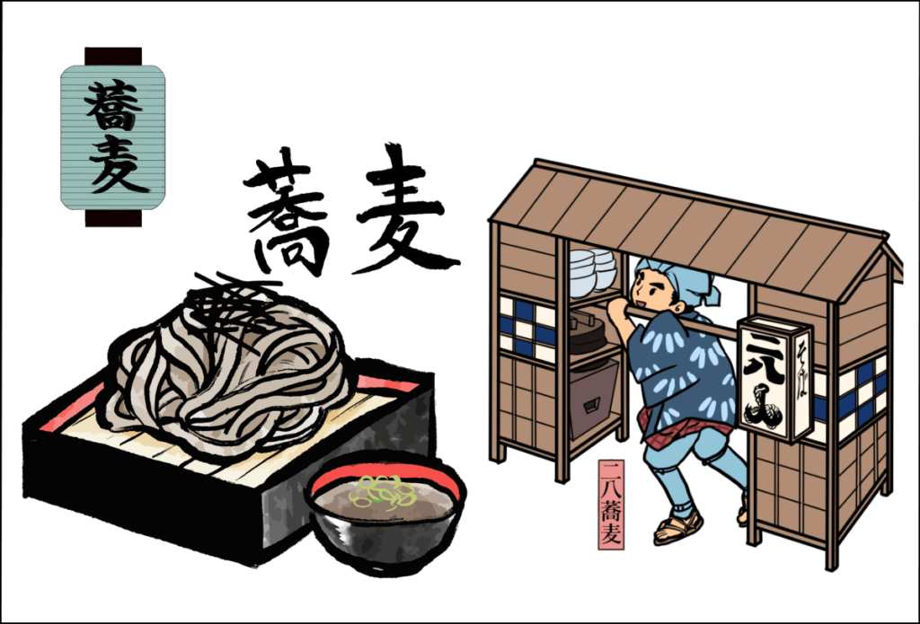 Illustration of soba stall in Edo period