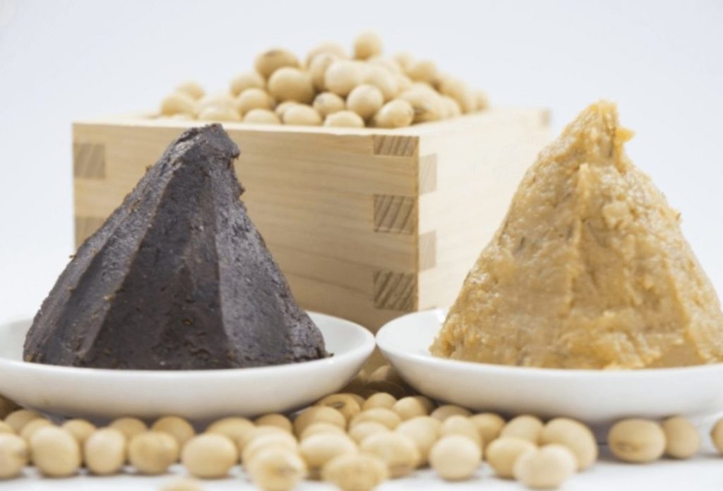 Soybeans, red miso, and white miso