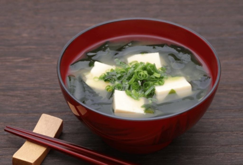 Miso soup with tofu and green onions