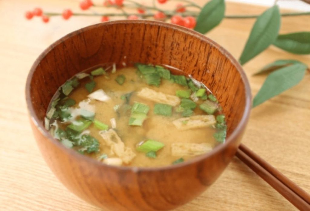 Miso soup with fried tofu and green onions