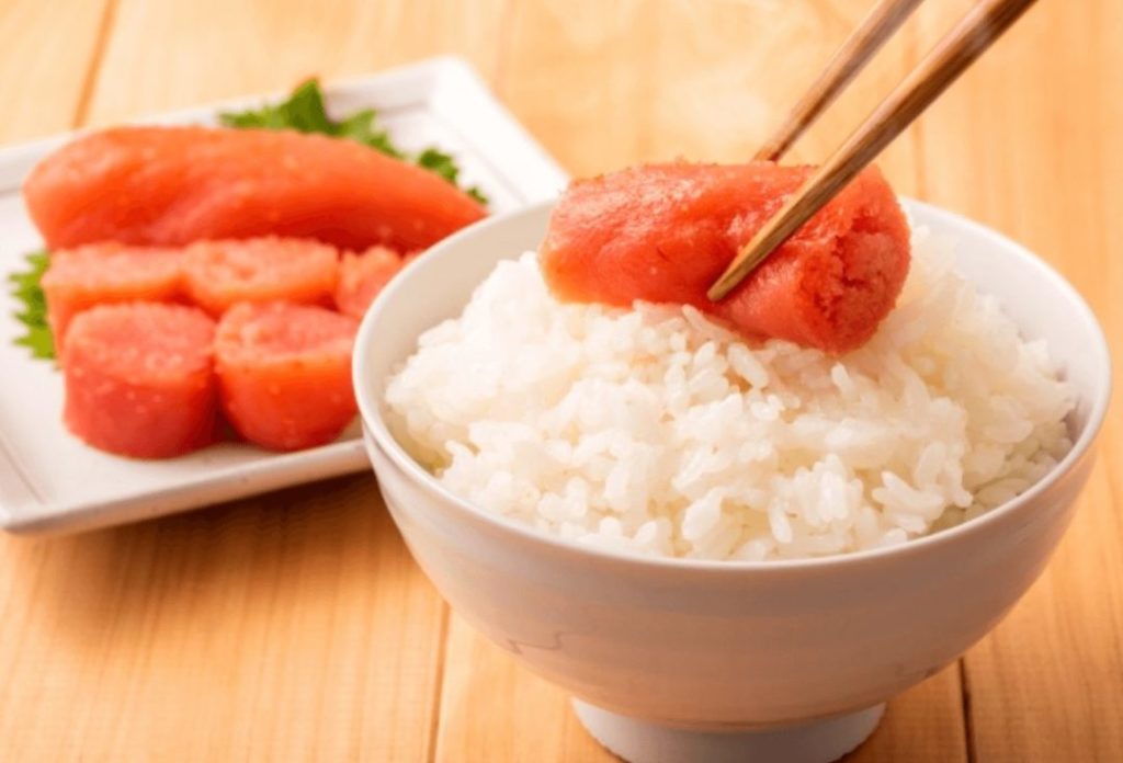 Rice topped with mentaiko (seasoned cod roe with chilli pepper)
