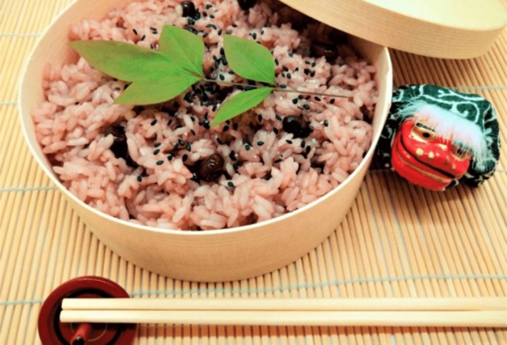 Sekihan (red rice) made by cooking azuki (red beans) with rice
