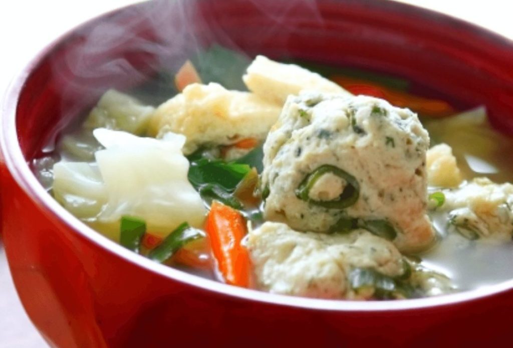 Tsumire-jiru made by simmering tsumire (fish paste balls) in broth